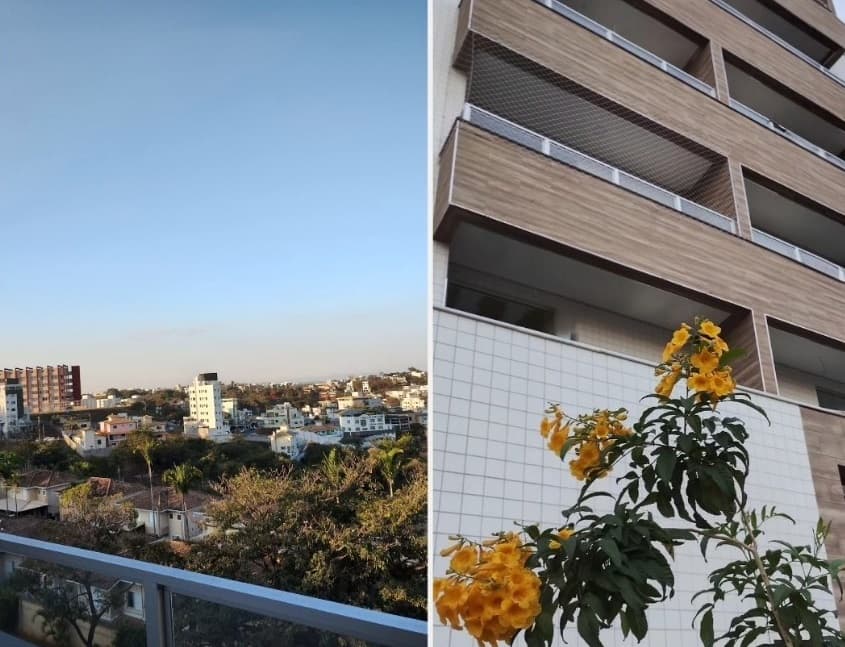 Vista panorâmica do bairro Cabral e fachada de edifício residencial